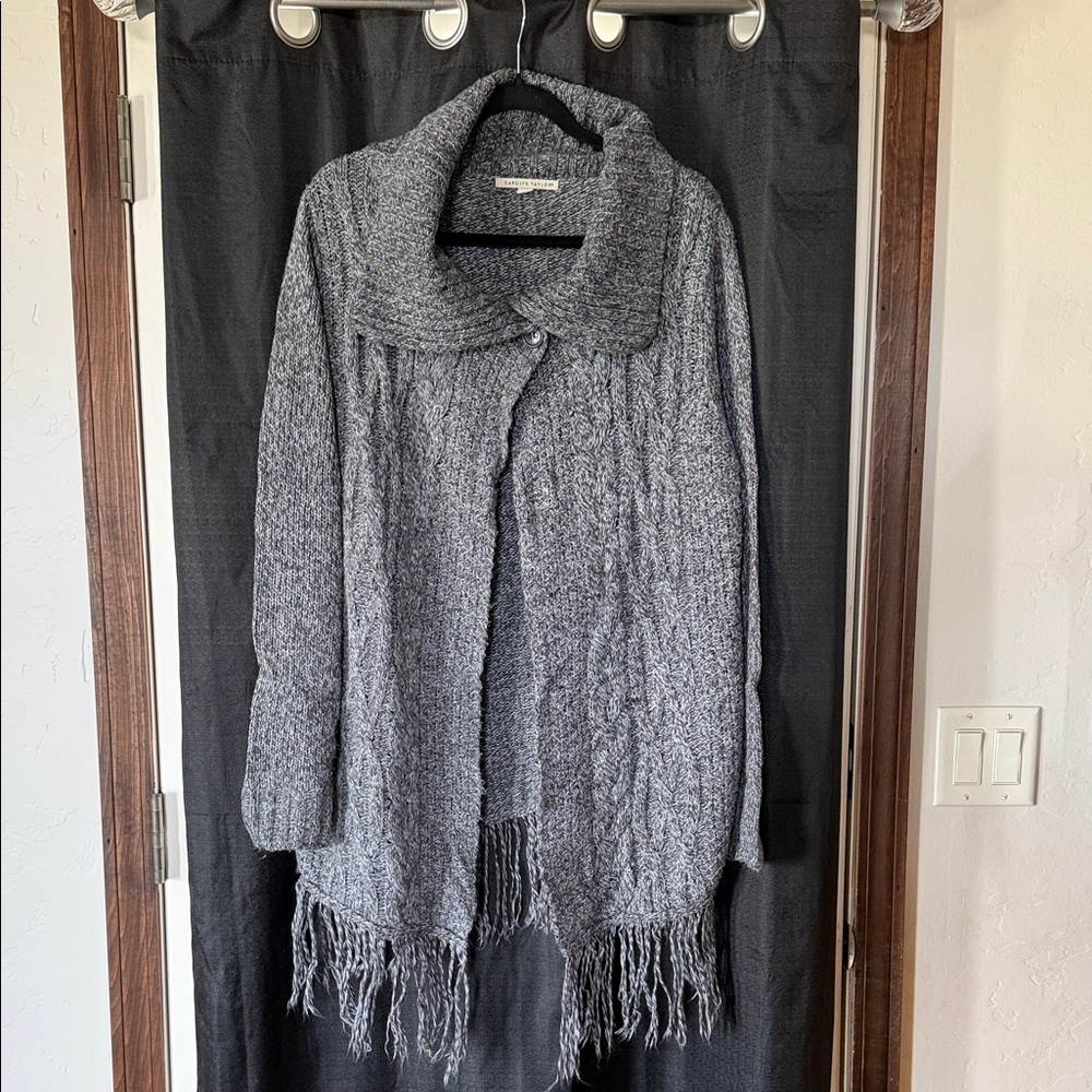 Carolyn Taylor Charcoal Cable Knit Cardigan with Fringe